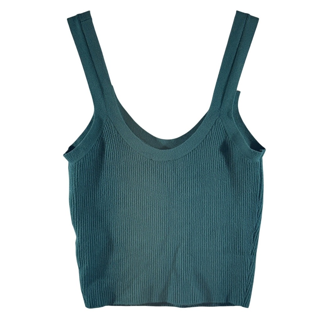 616 | Abercrombie & Fitch Ribbed Knit Crop Tank Top Teal Green Sleeveless Small - Picture 2 of 8